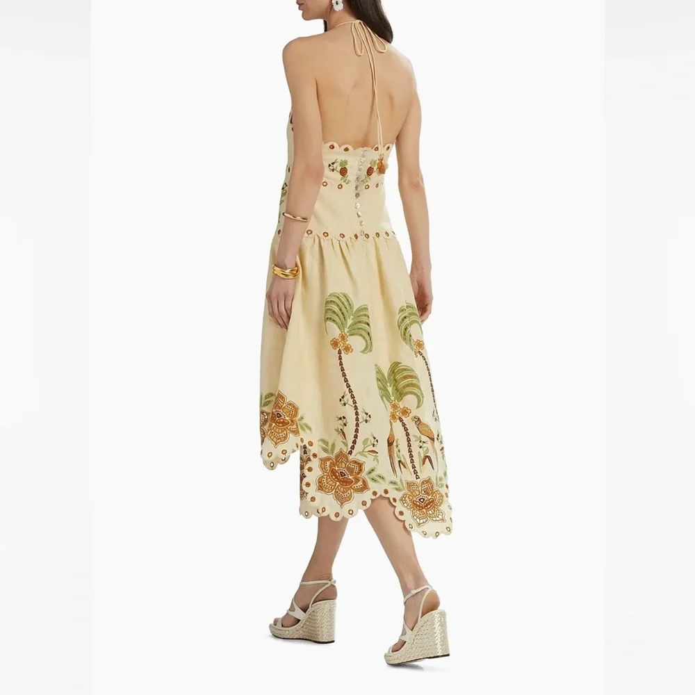 FARM RIO Delicate Forest Sand Richelieu Embroidered Midi Dress Size XS - Picture 7 of 9